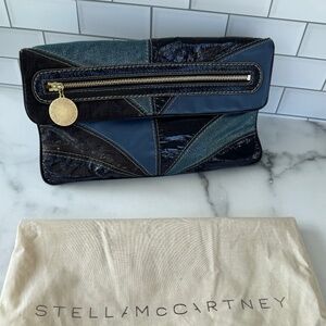 Stella McCartney - Aplsa Patch Clutch - Blue Denim - Vegan Leather